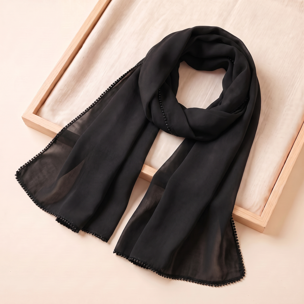 Leen Tasseled Chiffon Hijab – Black