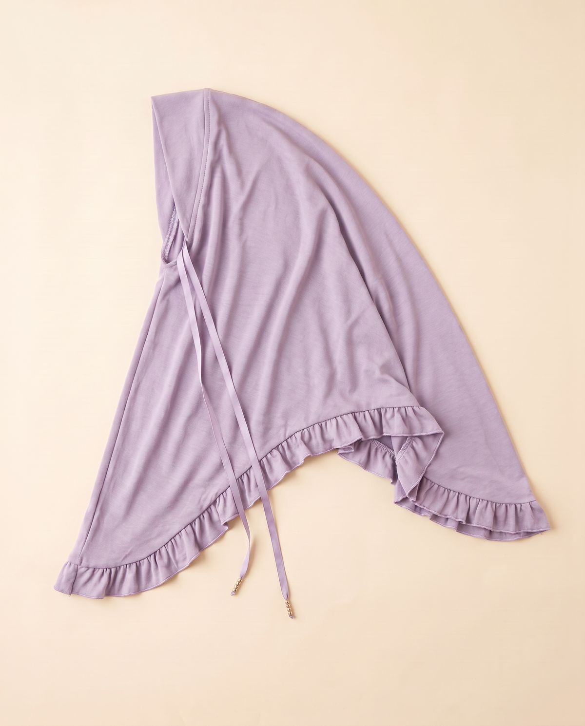 Ruffle-hem instant hijab in Lilac, flat