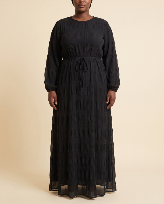 Crinkle chiffon tie-waist maxi dress in Black, front