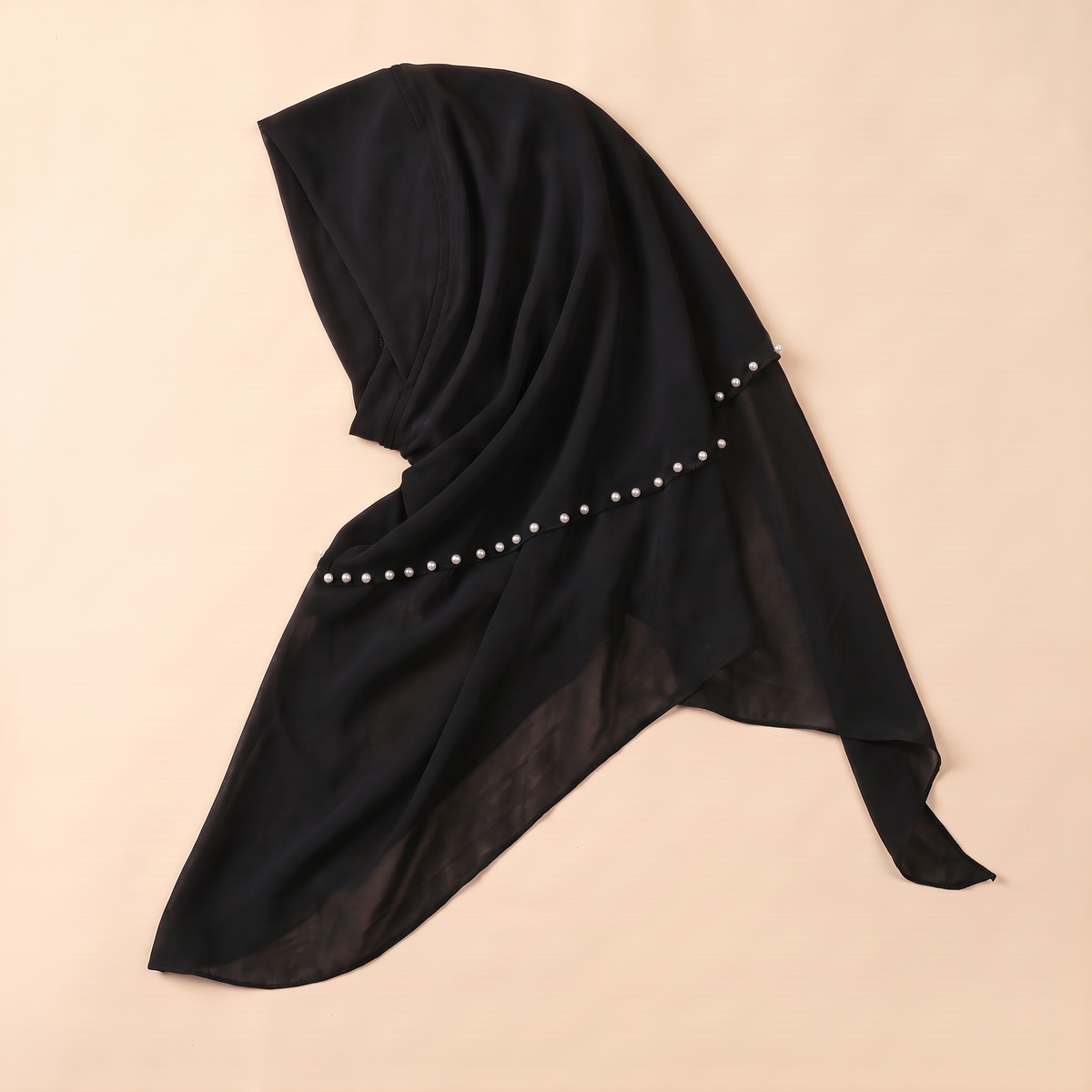 Nawar Pearl-Trimmed Instant Hijab – Black