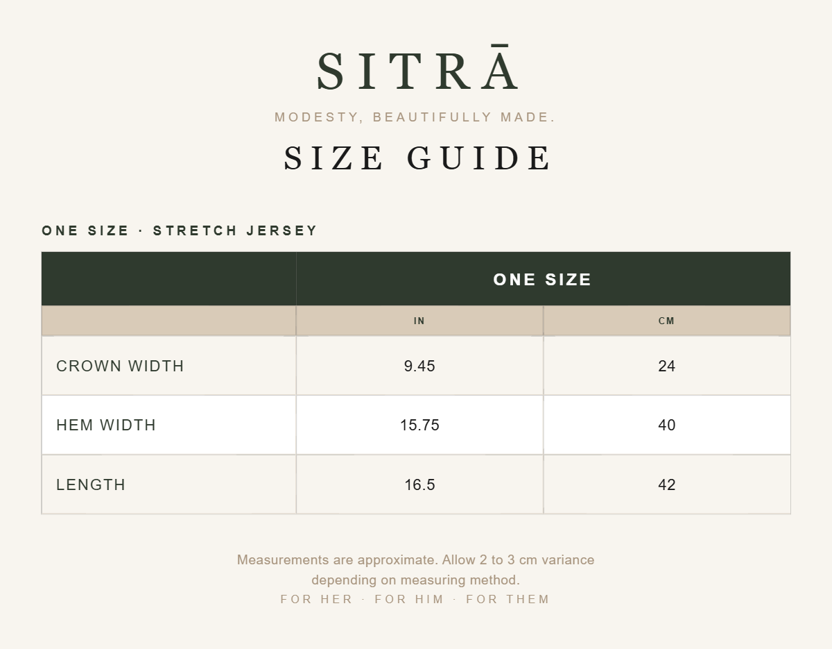 SITRA size guide - jersey slip-on cap