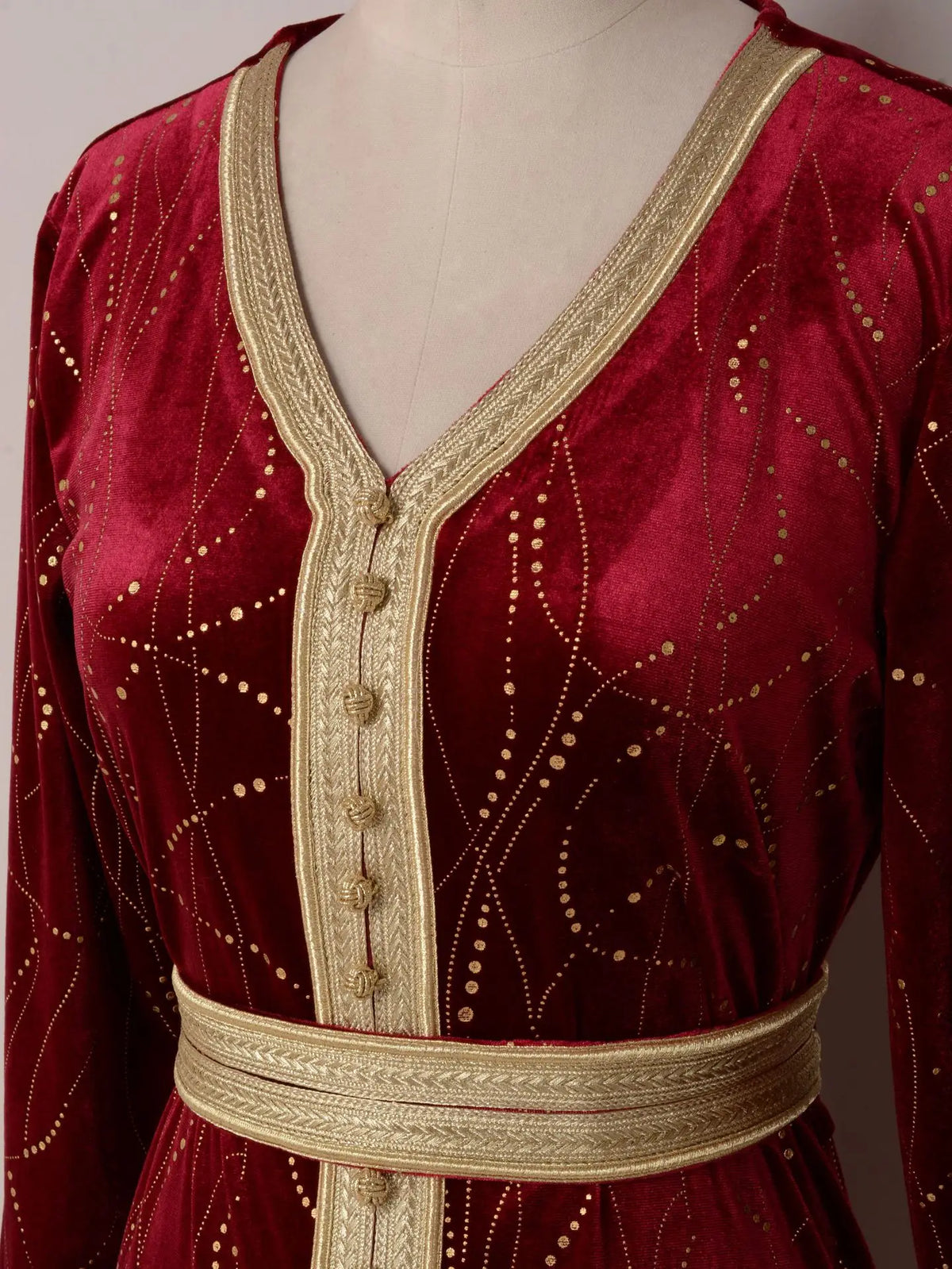 Wine Velvet Open Abaya with Embroidery — view 21 of 24