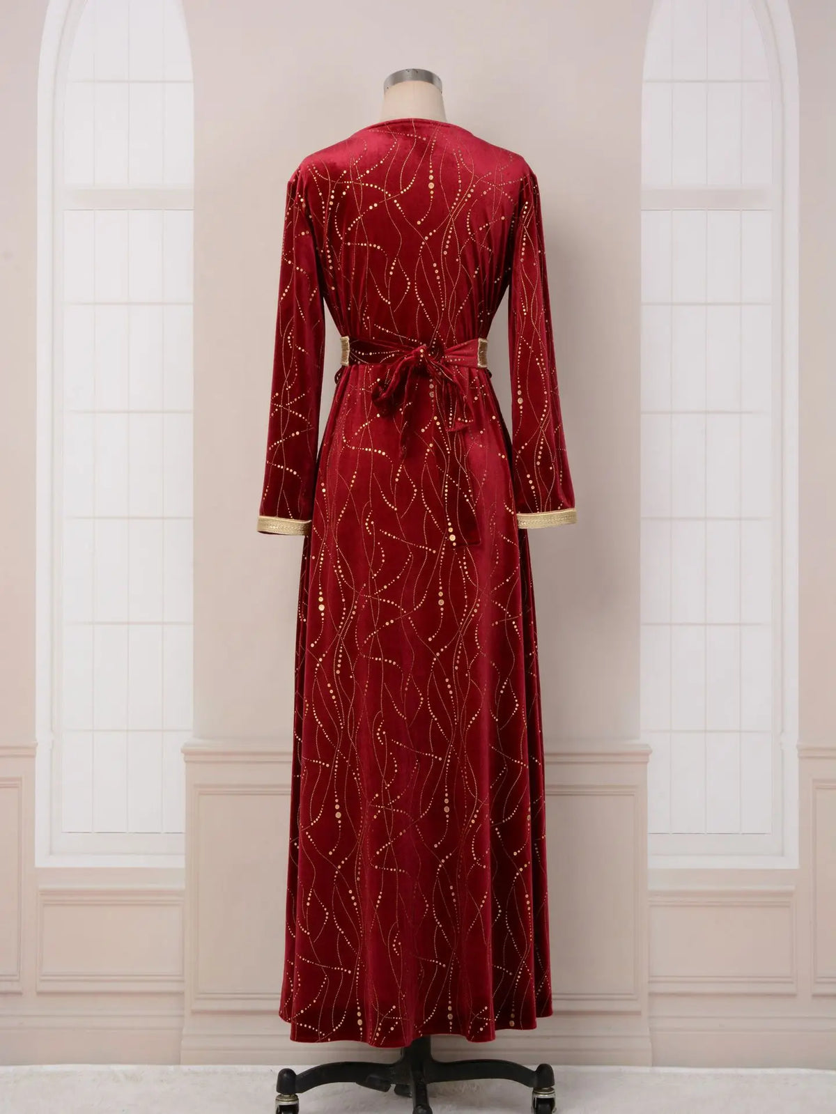 Wine Velvet Open Abaya with Embroidery — view 23 of 24