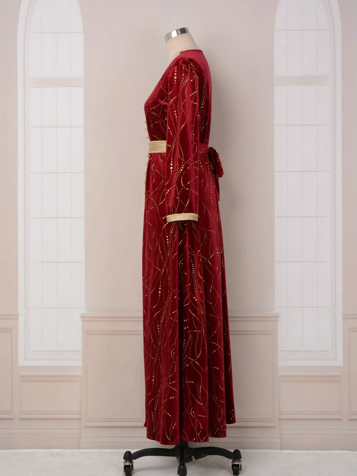 Wine Velvet Open Abaya with Embroidery — view 22 of 24