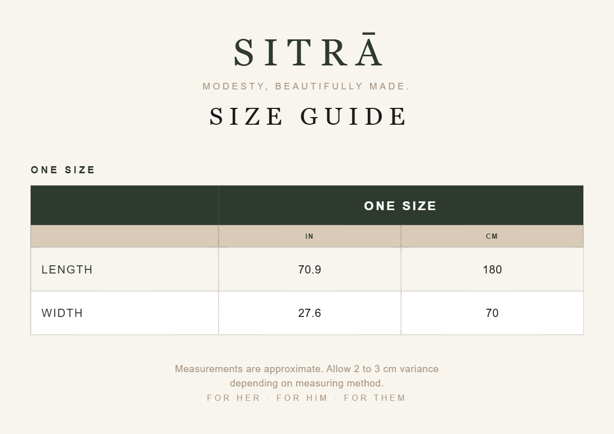 SITRA size guide - Sama gradient crinkle hijab
