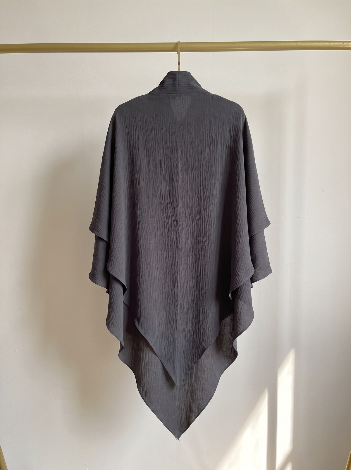 Two layer jazz crepe long khimar in dark grey