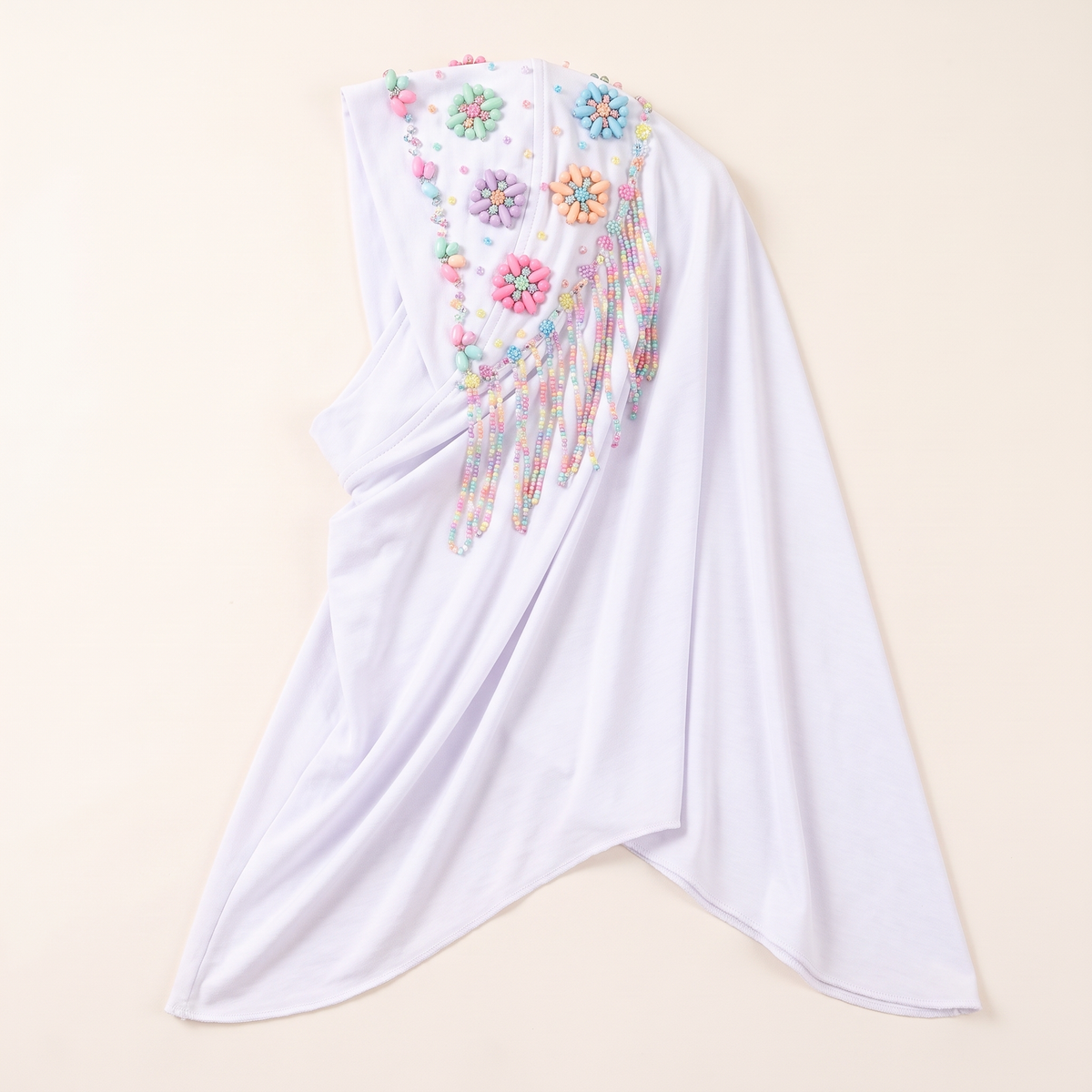 Zeina rhinestone instant hijab in white with multicoloured beading