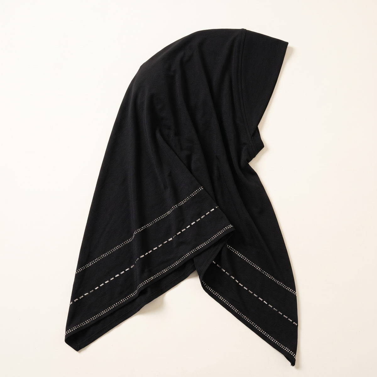 Casual instant hijab with rhinestone trim in black