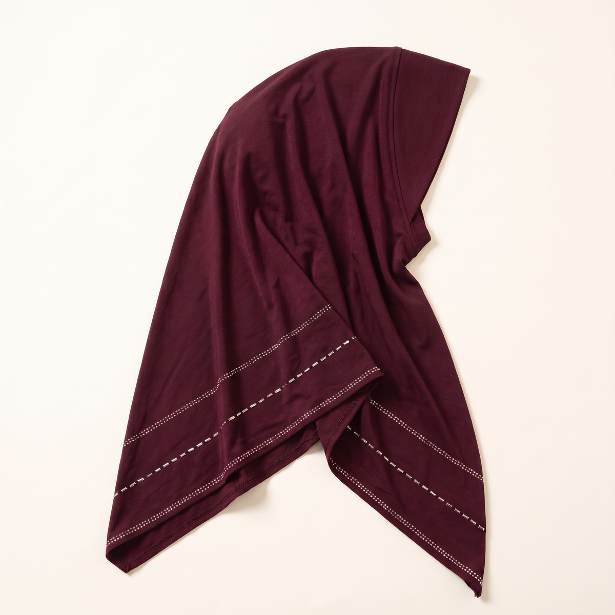 Casual instant hijab with rhinestone trim in burgundy