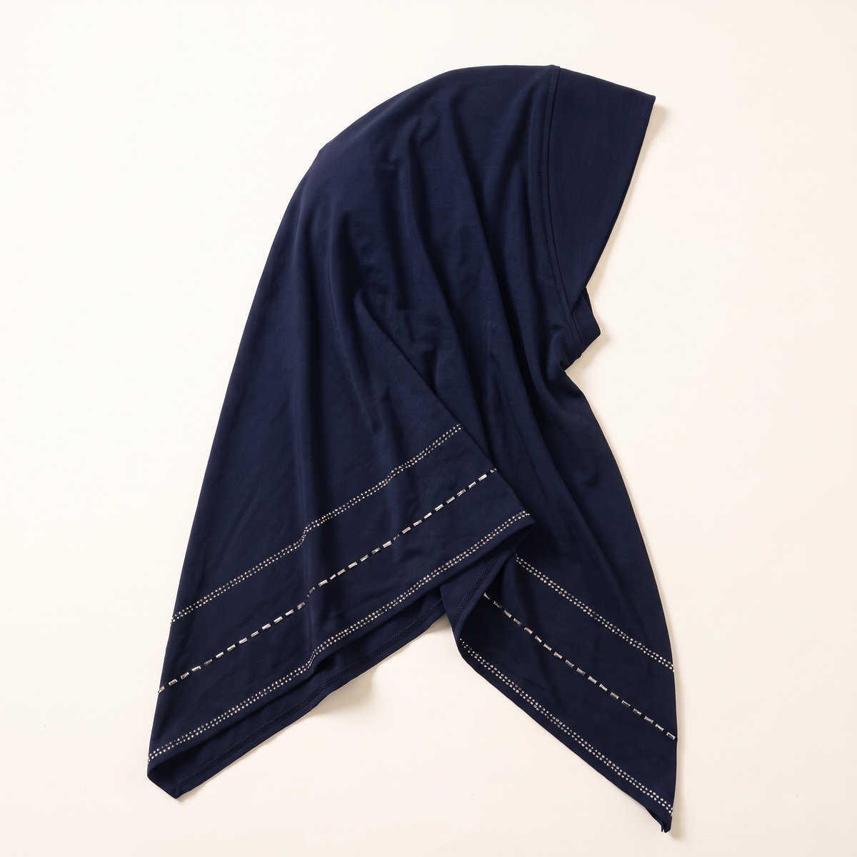 Casual instant hijab with rhinestone trim in navy