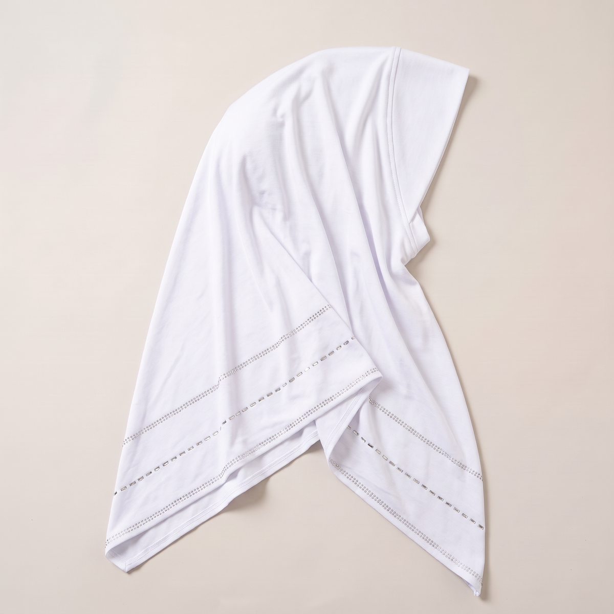 Casual instant hijab with rhinestone trim in white