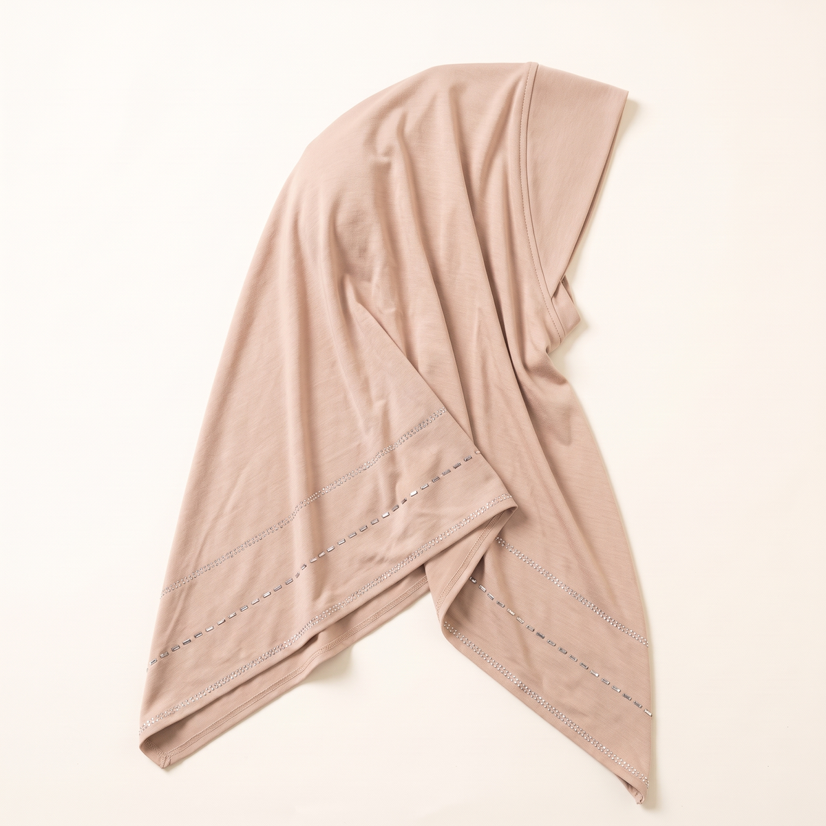 Casual instant hijab with rhinestone trim in nude