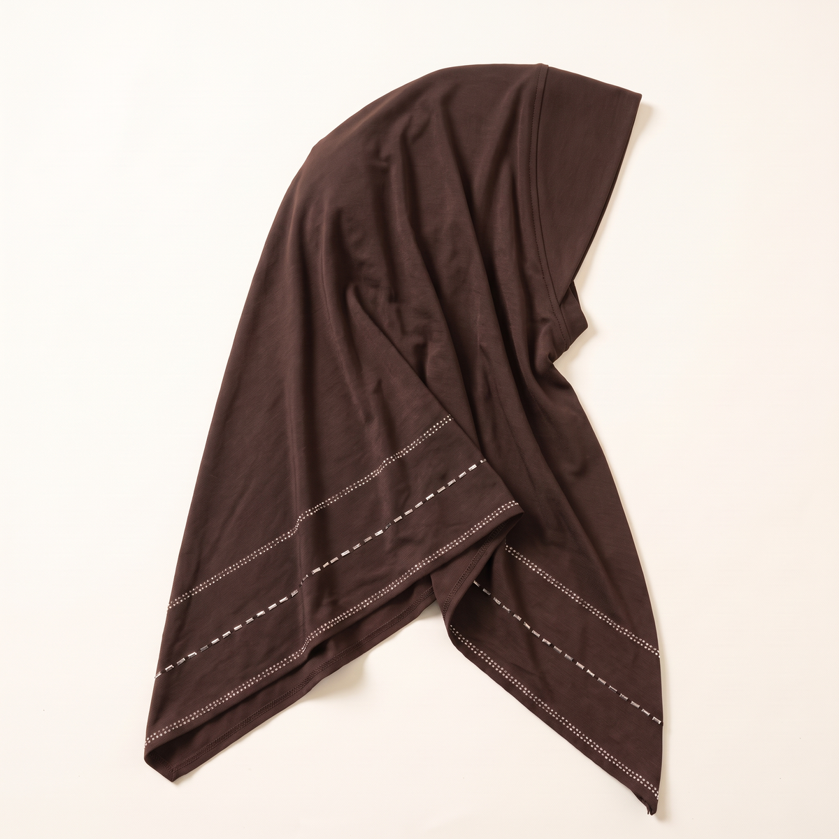 Casual instant hijab with rhinestone trim in coffee
