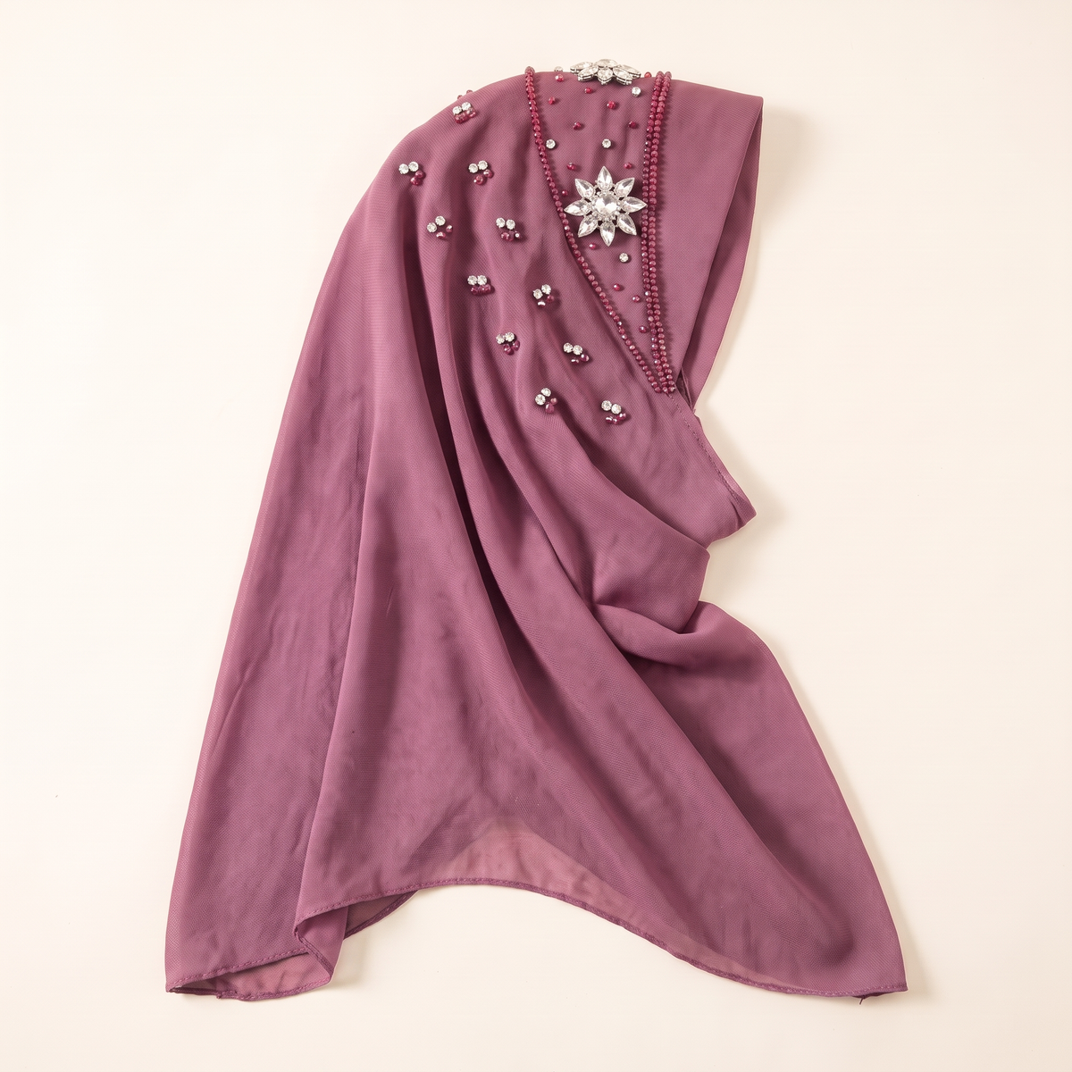 Kamila beaded rhinestone instant hijab in mauve