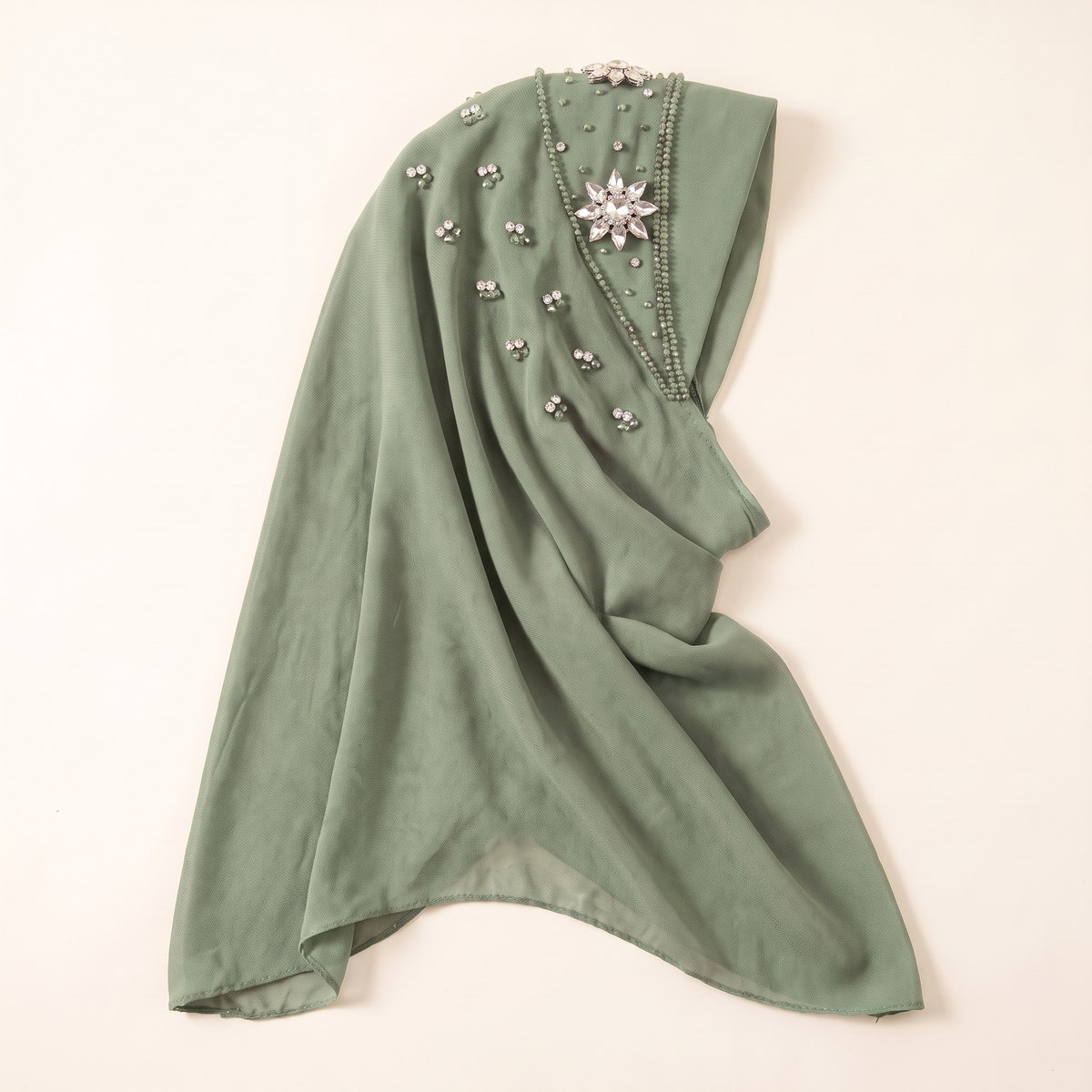 Kamila beaded rhinestone instant hijab in sage