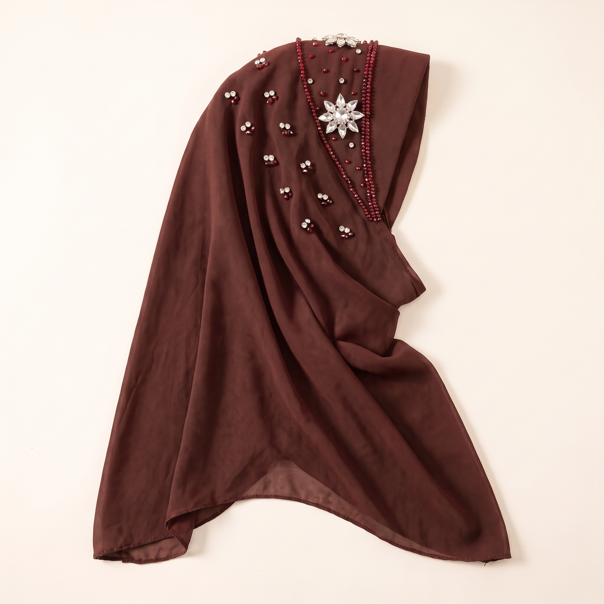 Kamila beaded rhinestone instant hijab in chocolate