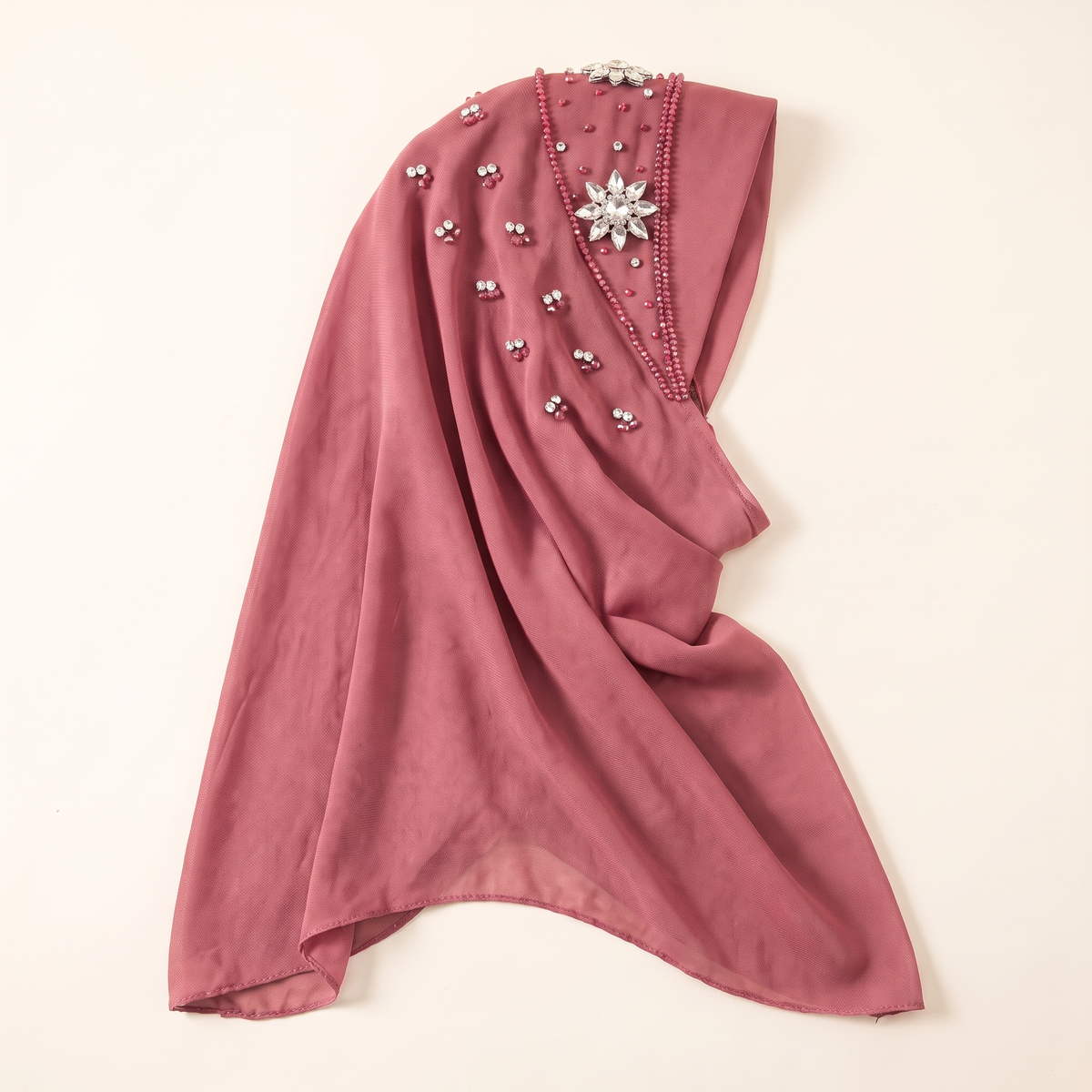 Kamila beaded rhinestone instant hijab in dusty rose