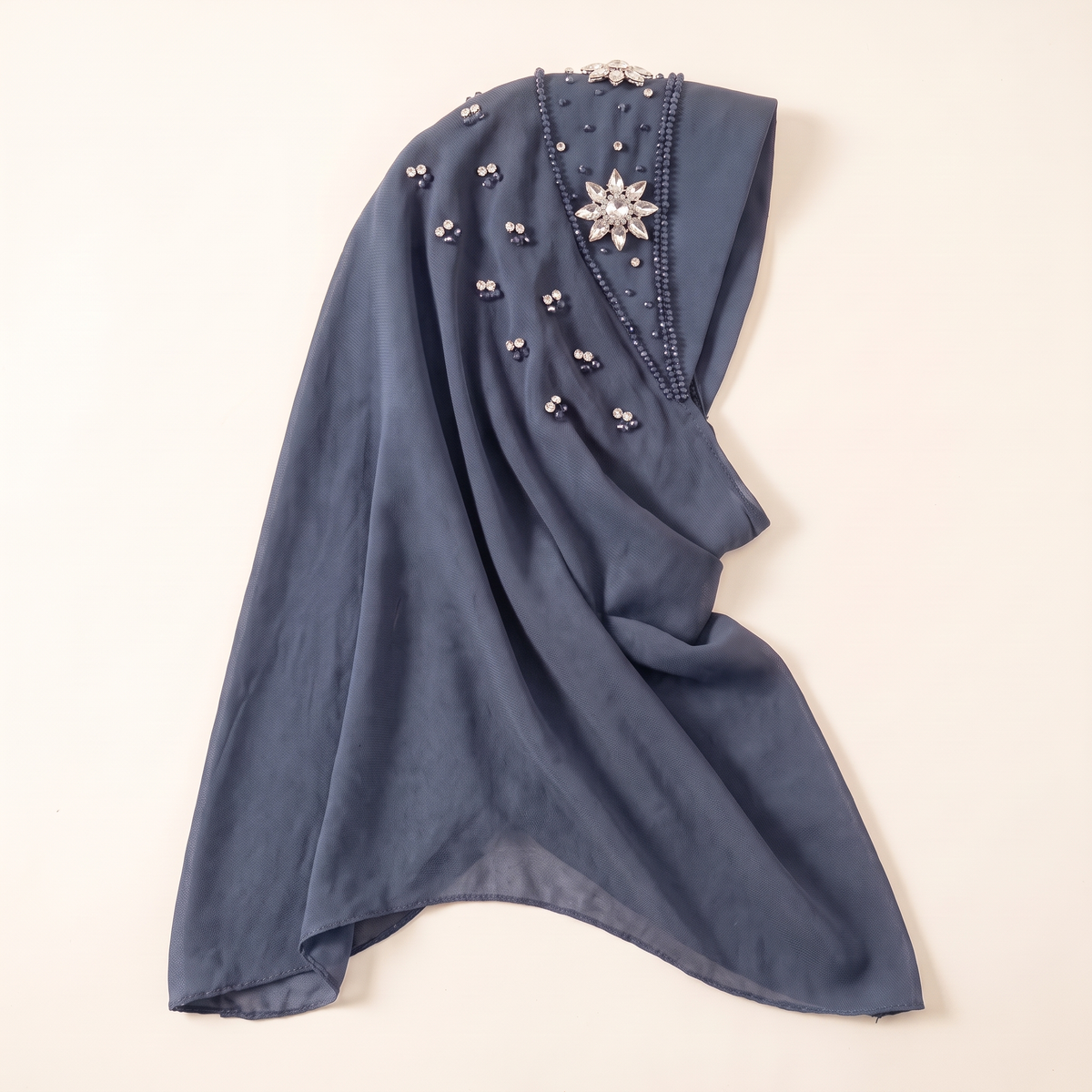 Kamila beaded rhinestone instant hijab in slate blue