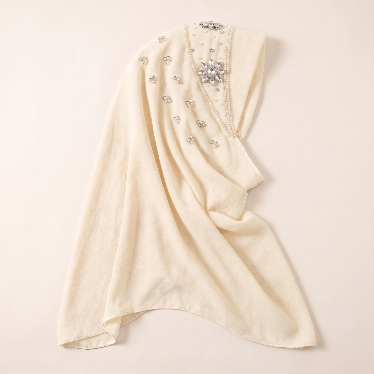 Kamila beaded rhinestone instant hijab in ivory