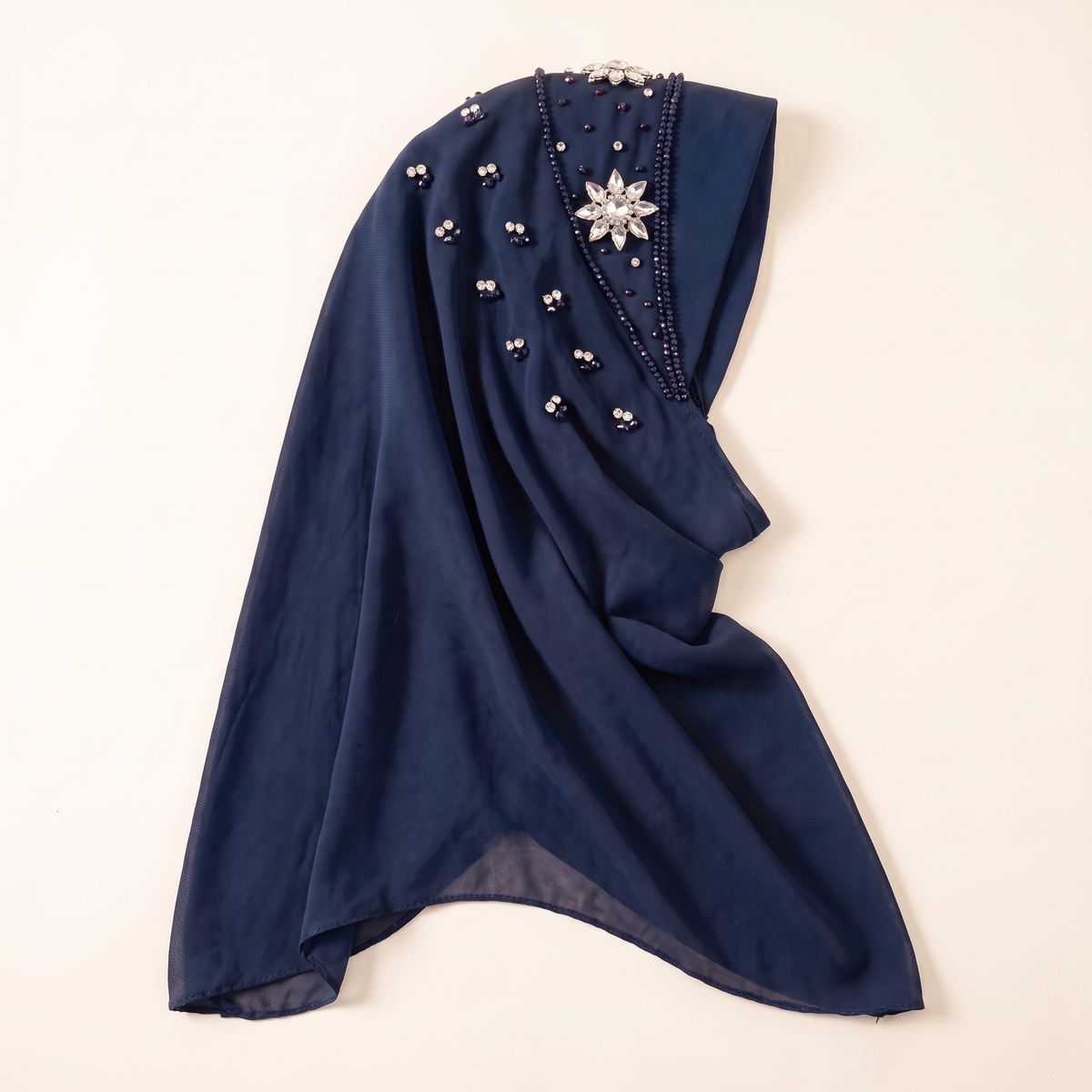 Kamila beaded rhinestone instant hijab in navy