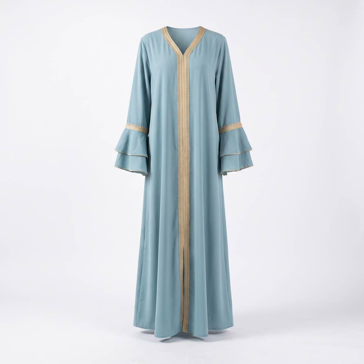 Tala embroidered ruffle-sleeve abaya in light blue