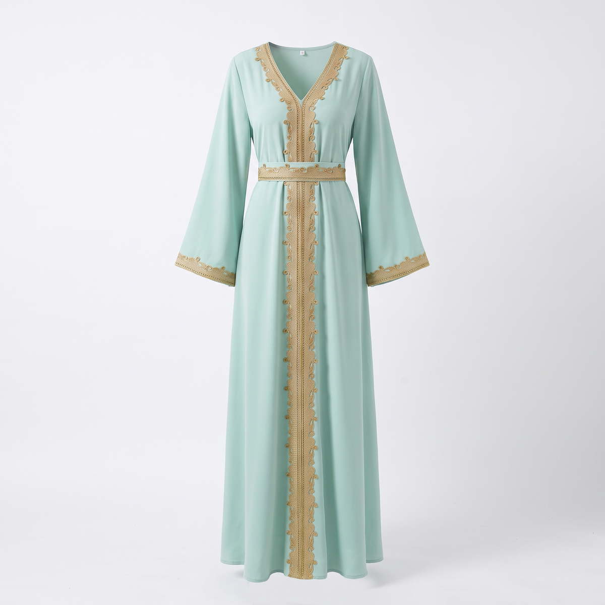 Embroidered pull-on maxi abaya in mint