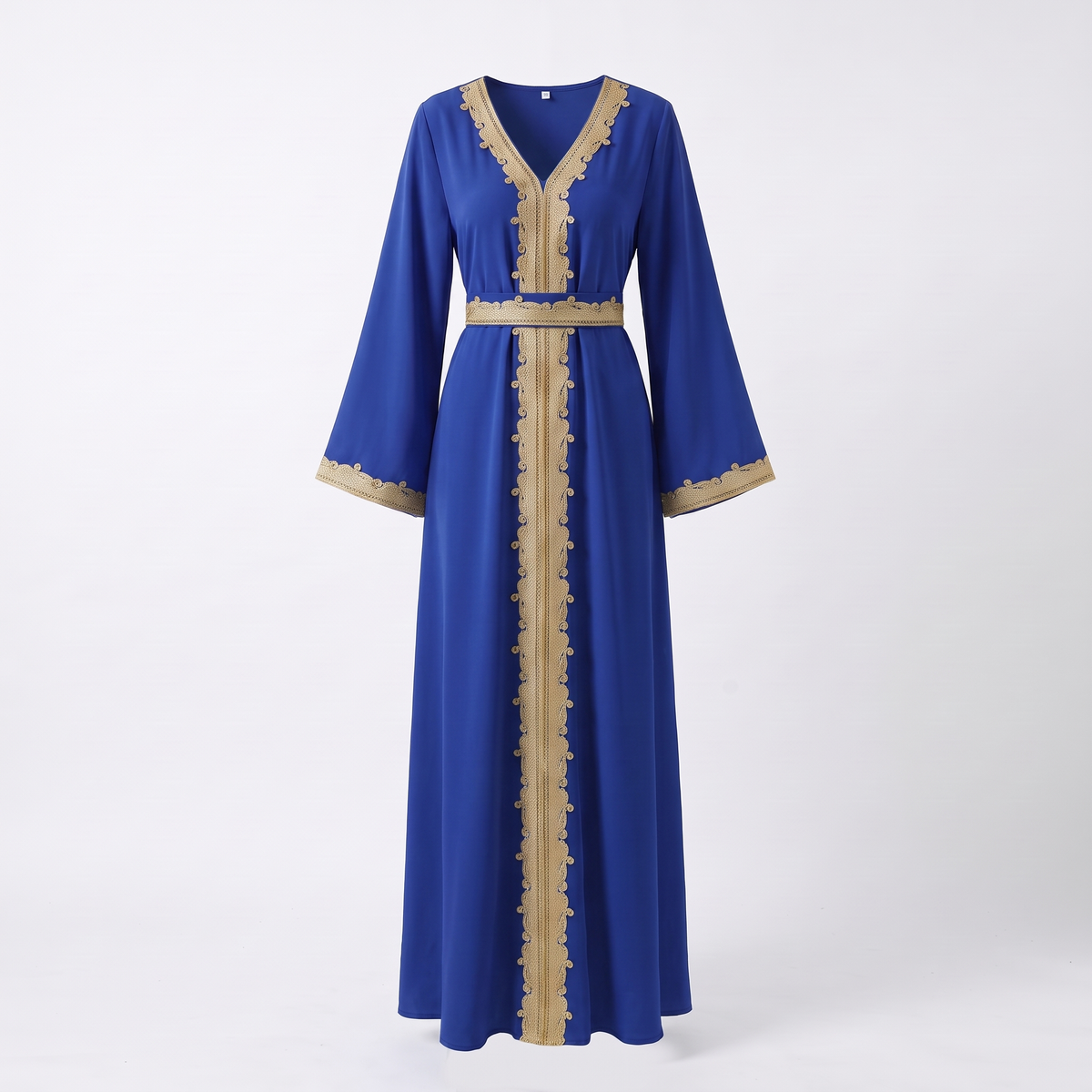 Embroidered pull-on maxi abaya in royal blue