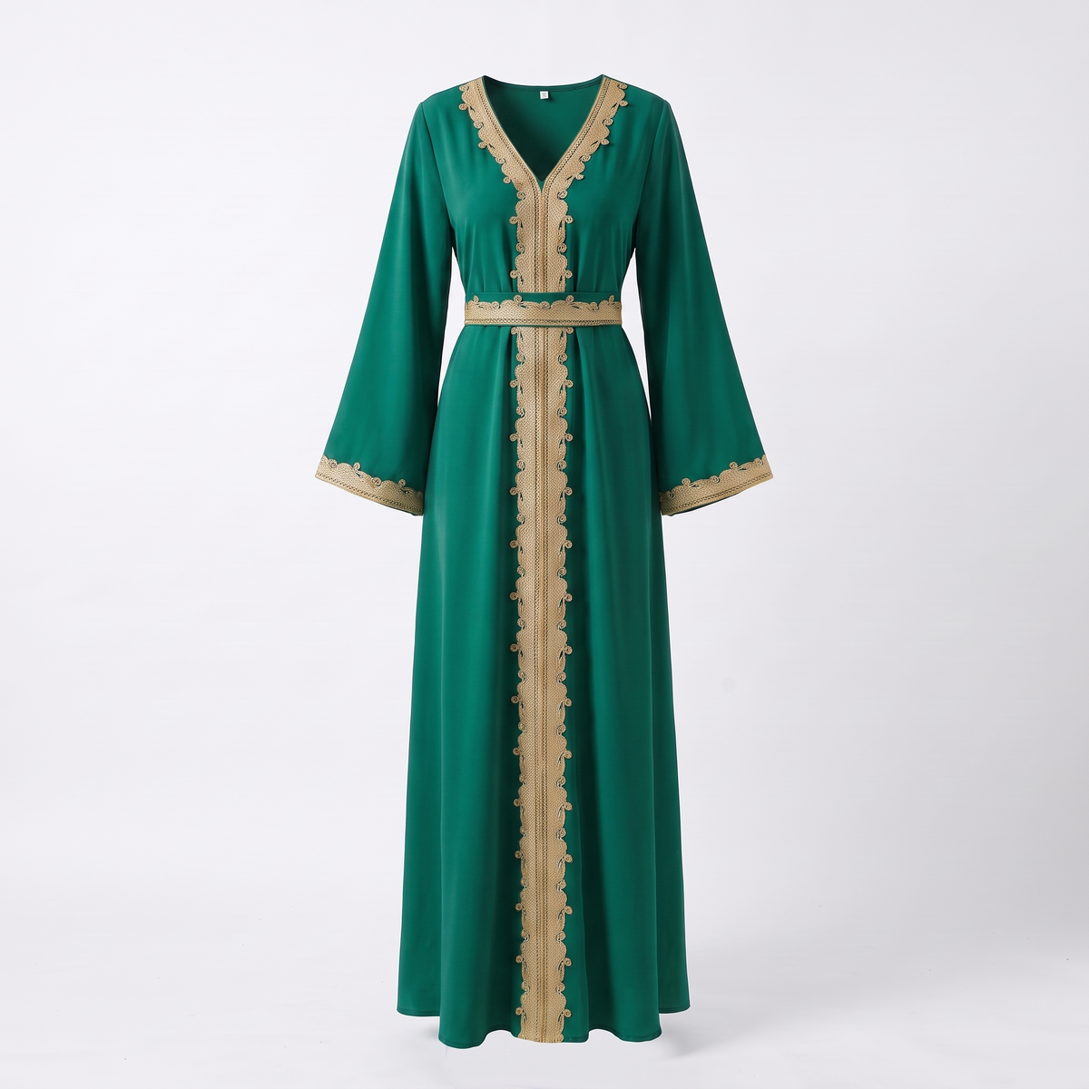 Embroidered pull-on maxi abaya in emerald