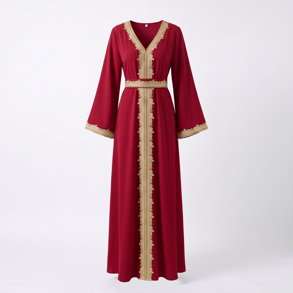 Embroidered pull-on maxi abaya in red