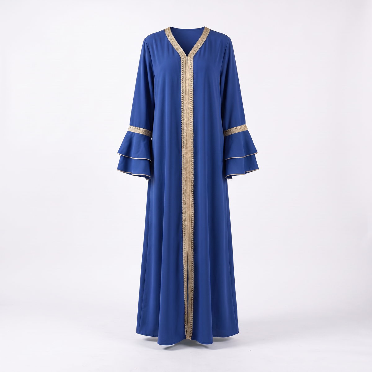 Tala embroidered ruffle-sleeve abaya in royal blue