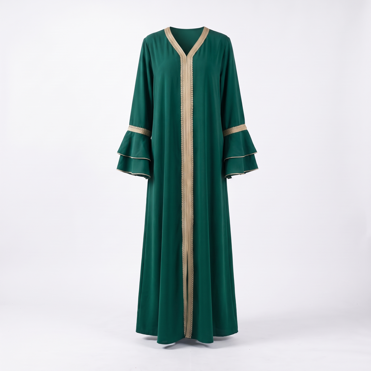 Tala embroidered ruffle-sleeve abaya in emerald