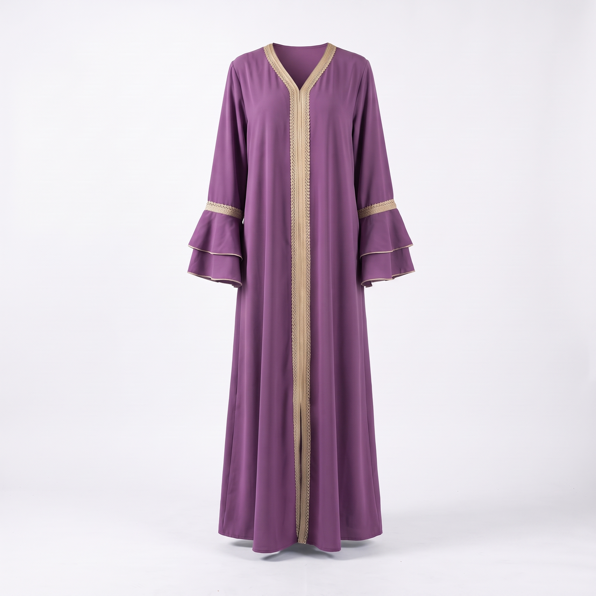 Tala embroidered ruffle-sleeve abaya in purple