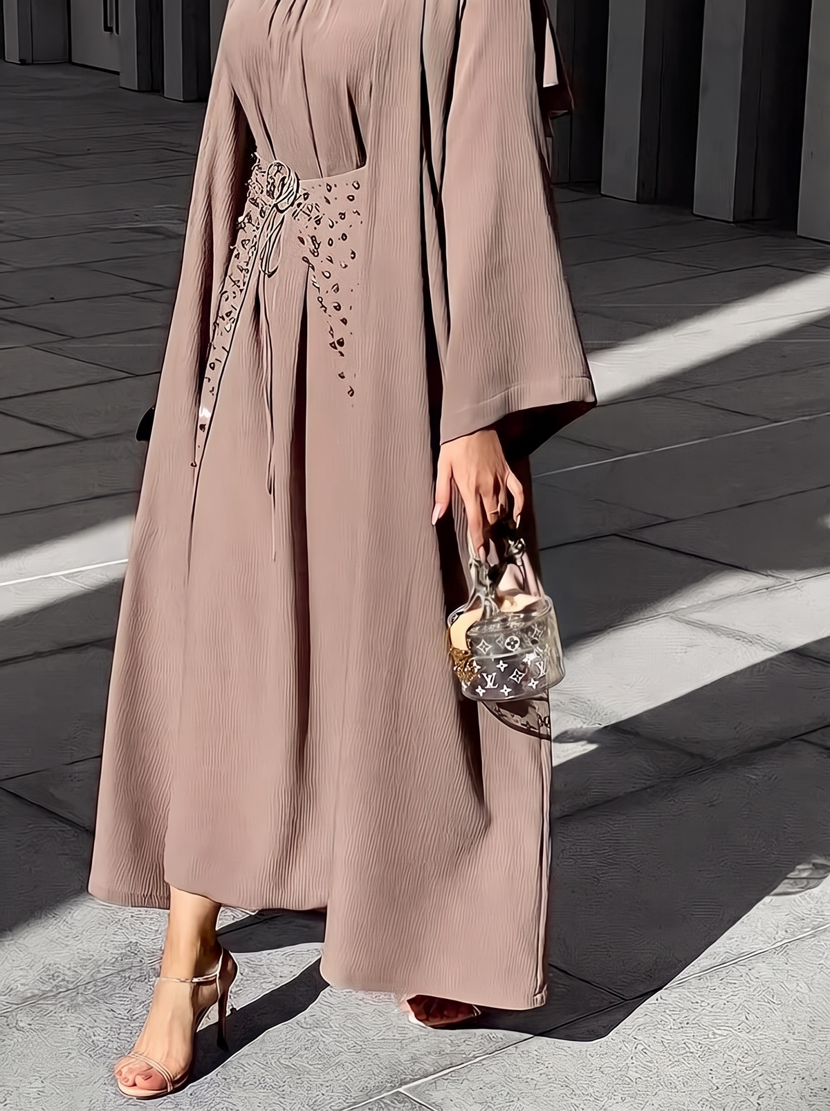 Zubaida beaded kaftan set in coffee - full length