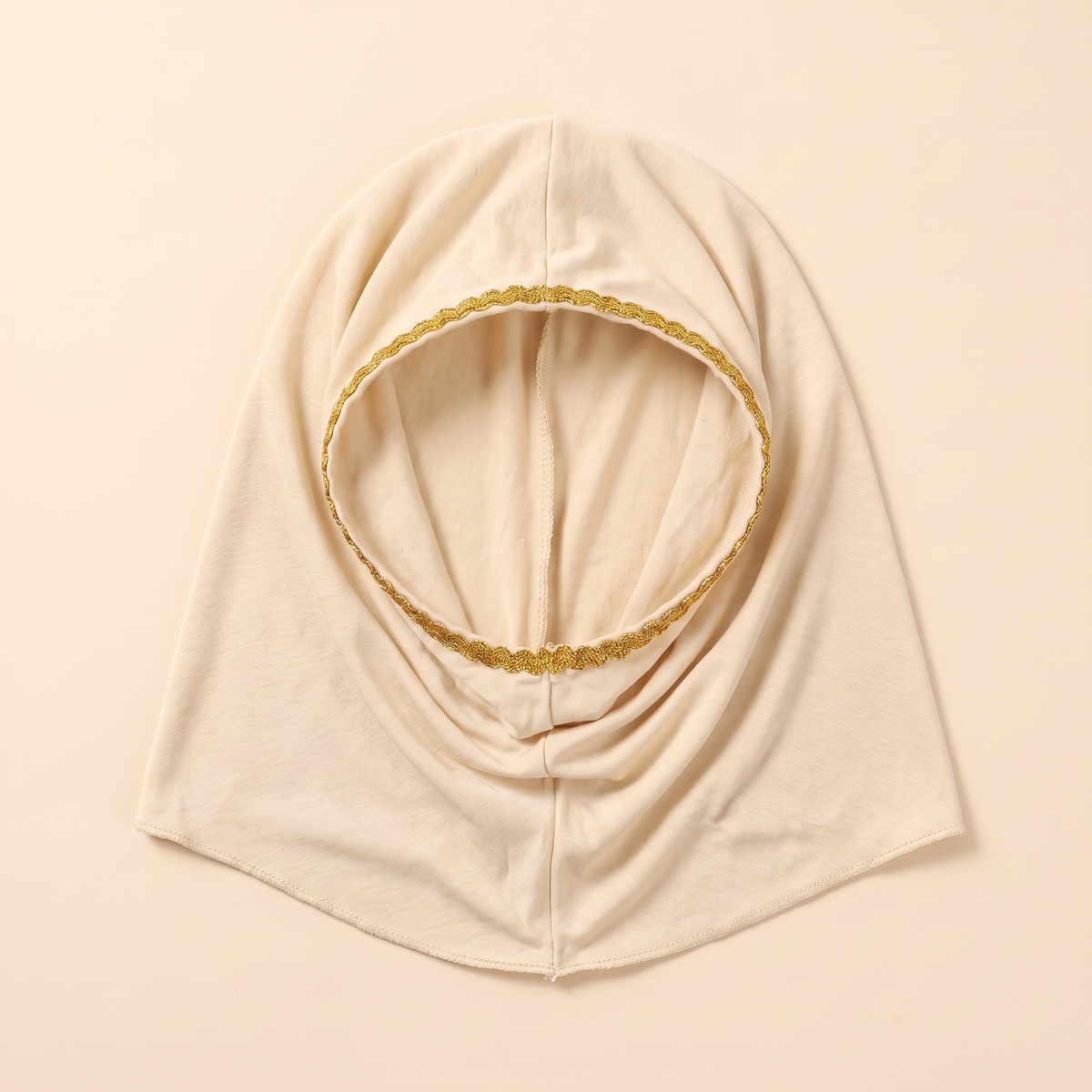 Underscarf cap in cream with gold trim