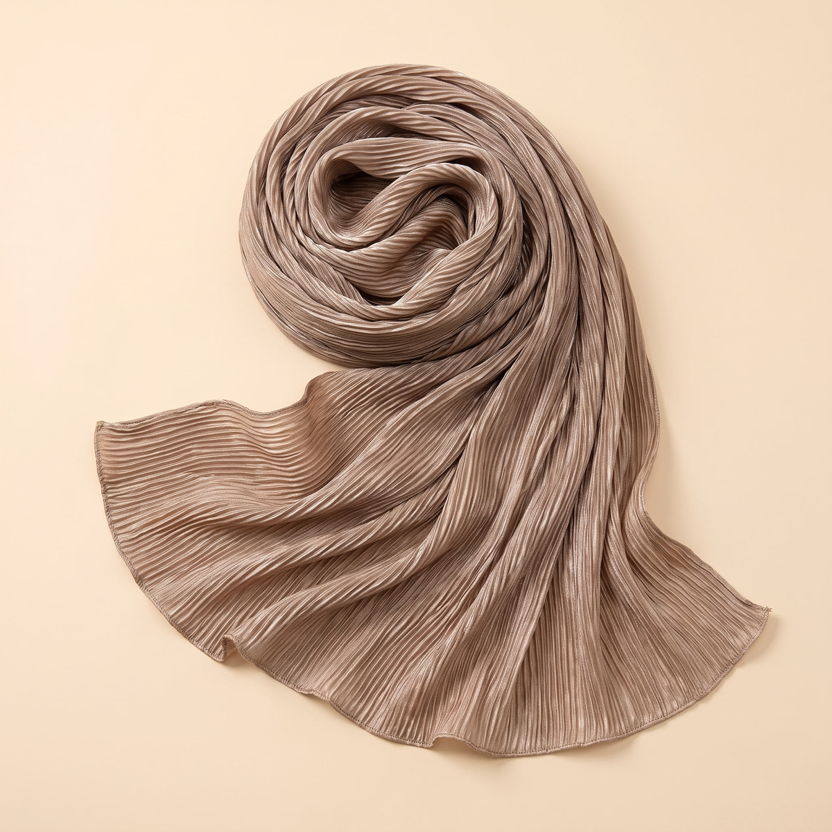 Pleated hijab shawl in taupe