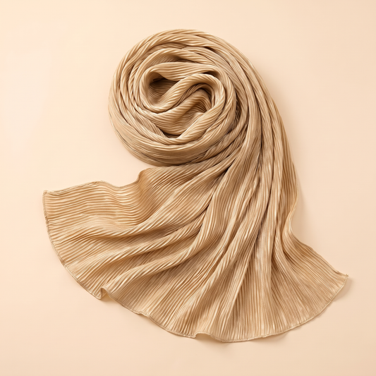 Pleated hijab shawl in wheat