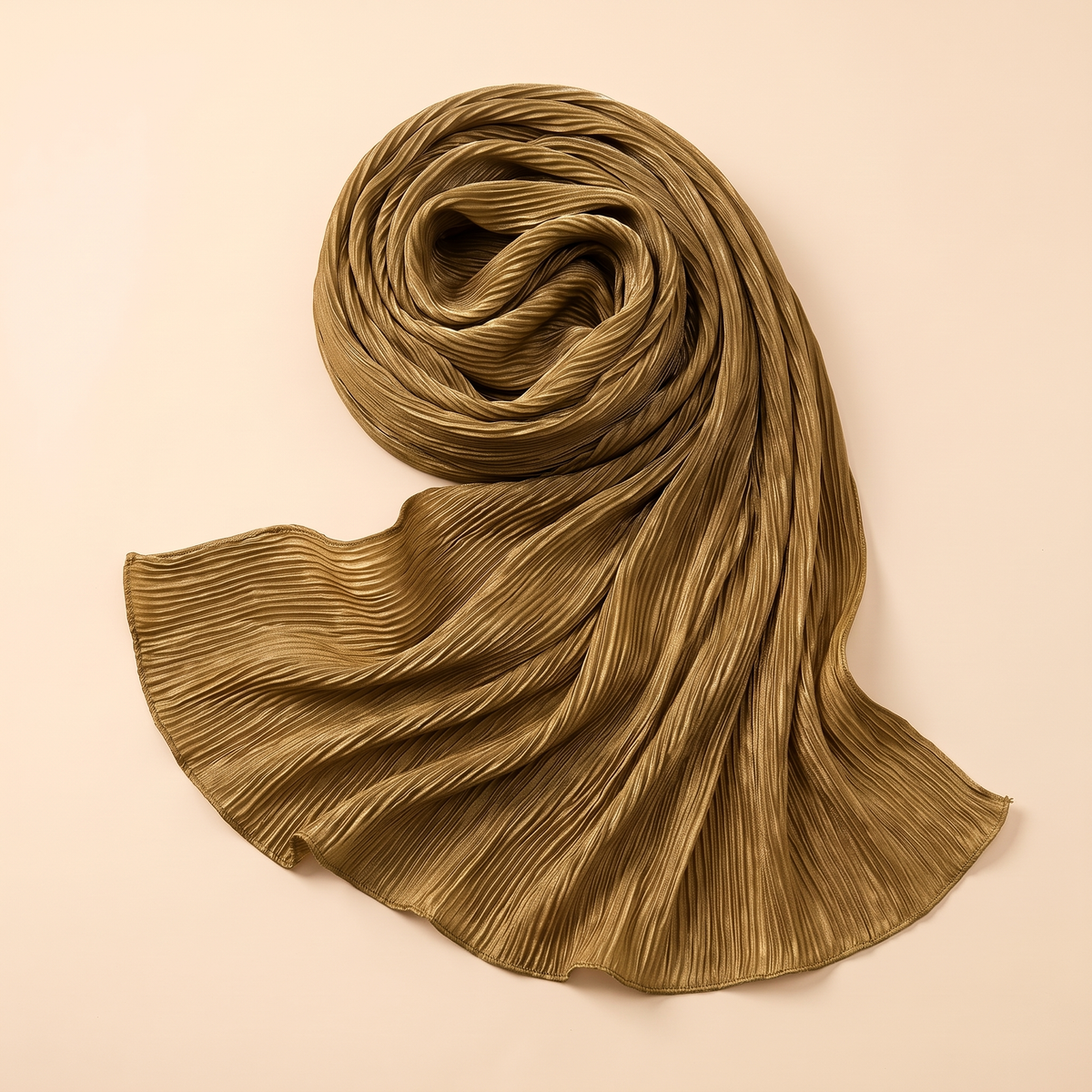 Pleated hijab shawl in antique gold