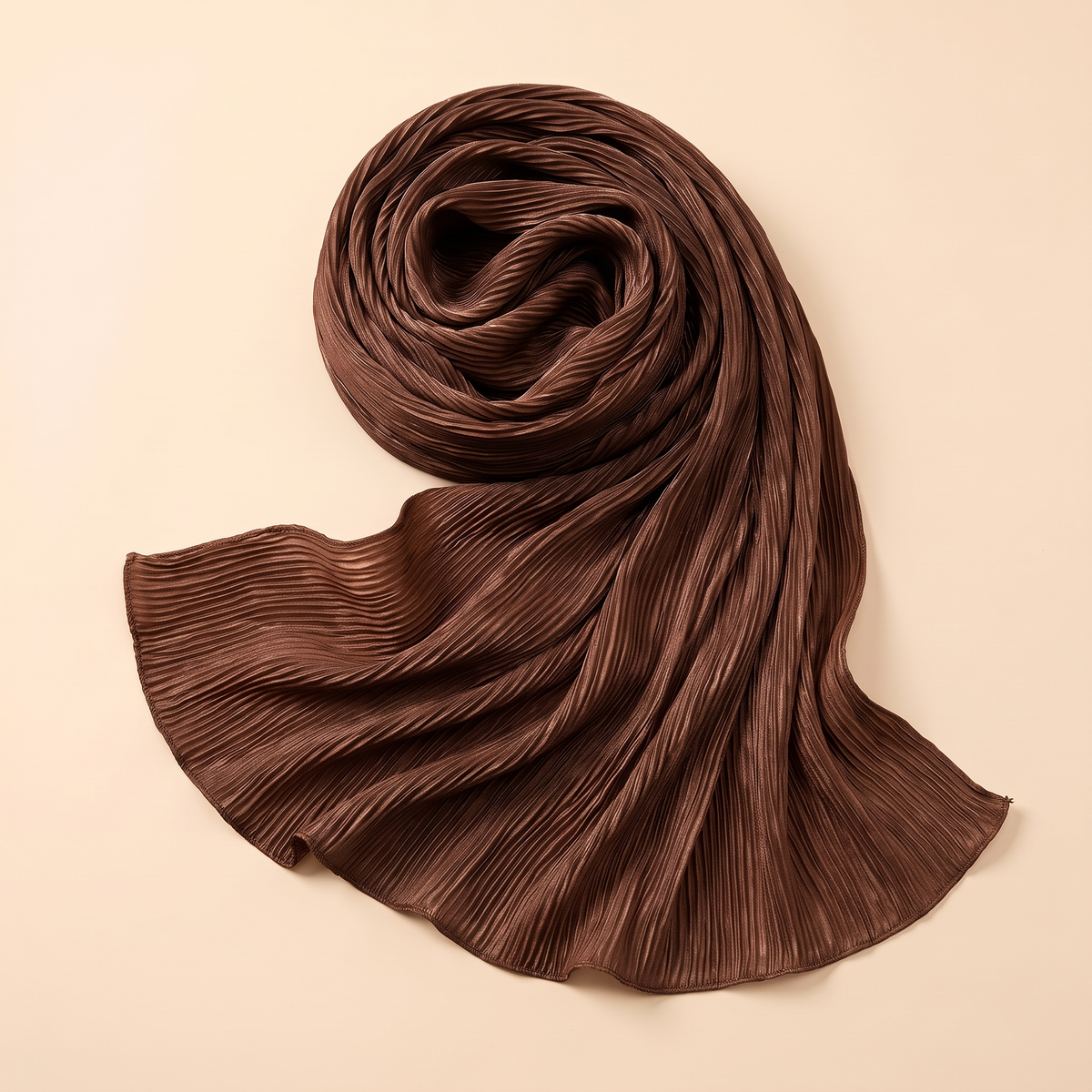 Pleated hijab shawl in chocolate