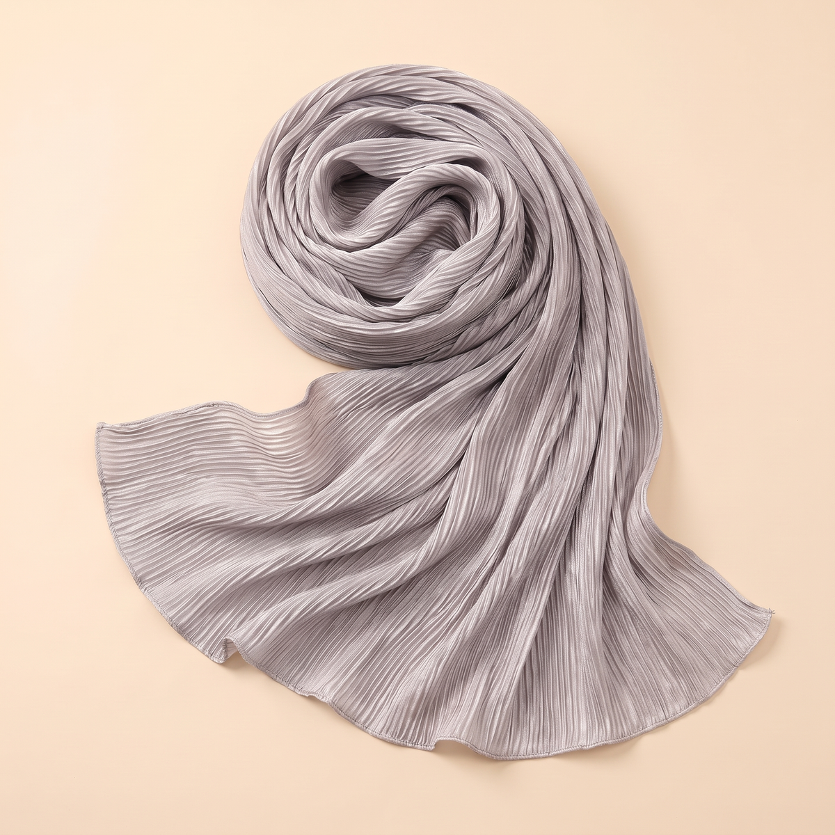 Pleated hijab shawl in silver grey