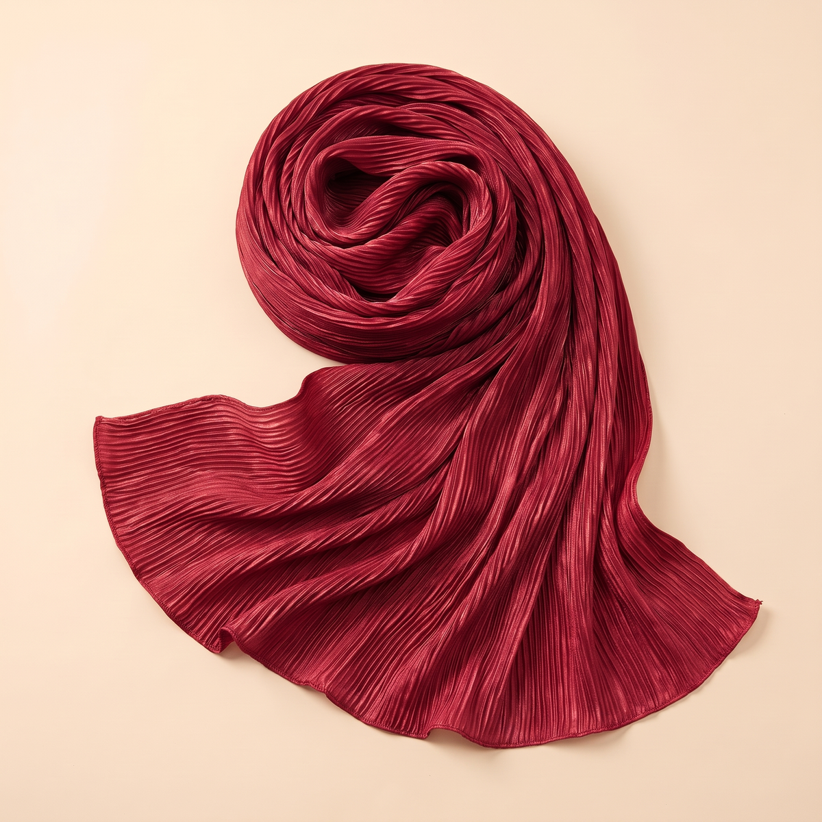 Pleated hijab shawl in crimson