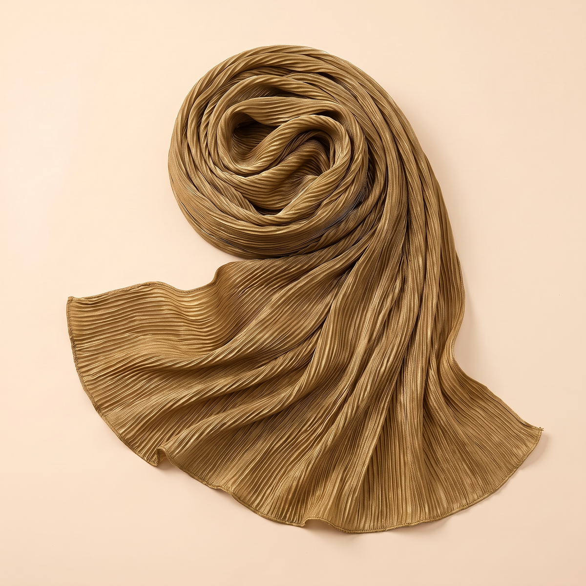 Pleated hijab shawl in olive gold