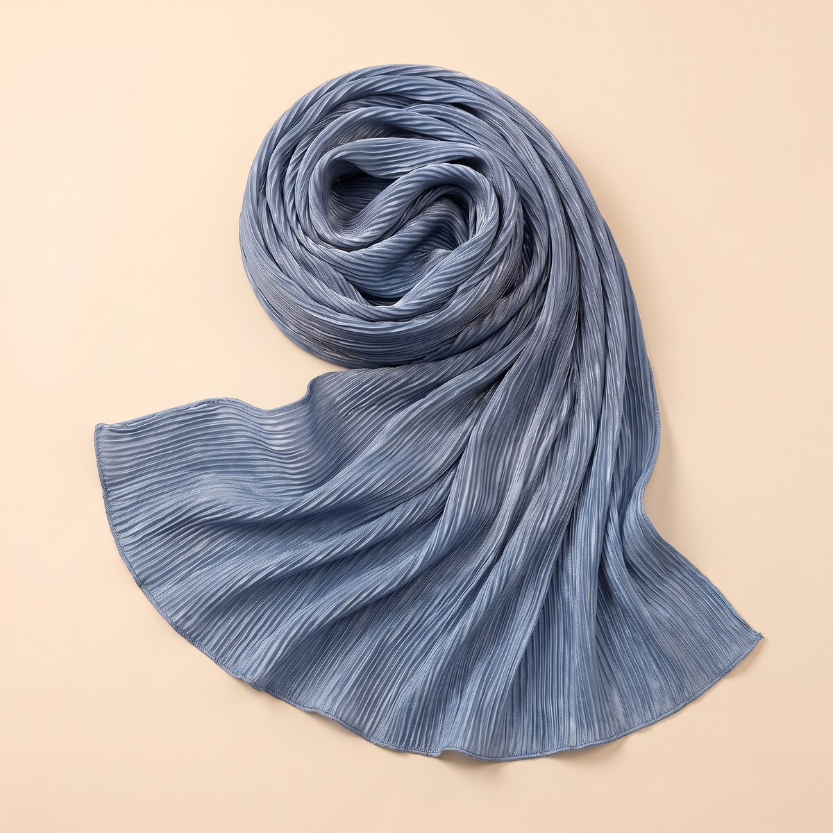 Pleated hijab shawl in denim blue