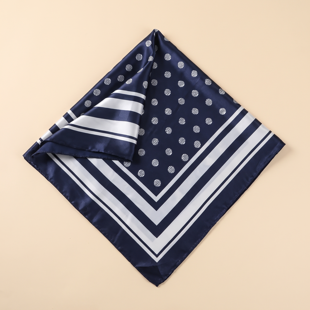 Talia satin square scarf, navy stripe and dot