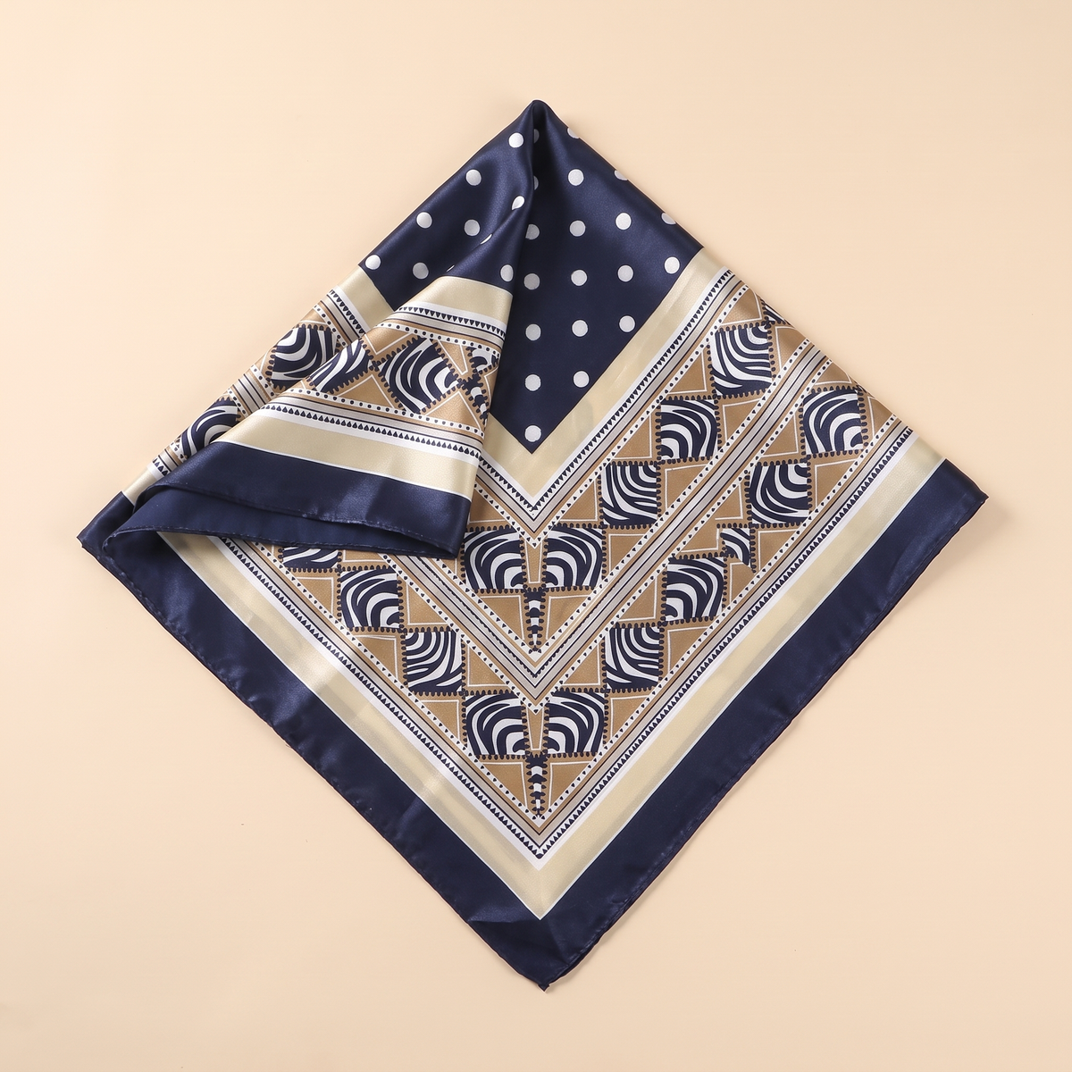 Talia satin square scarf, navy swirl
