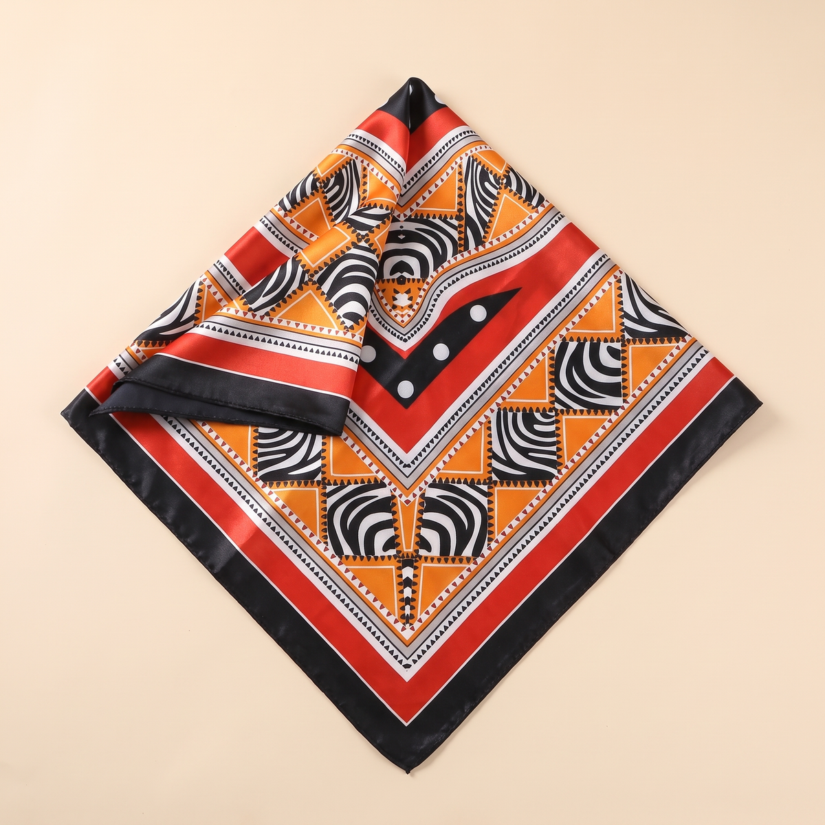 Talia satin square scarf, scarlet swirl