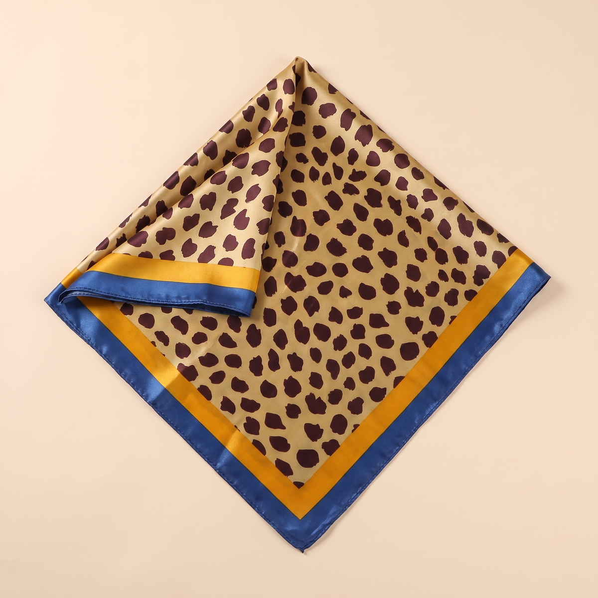 Talia satin square scarf, leopard cobalt