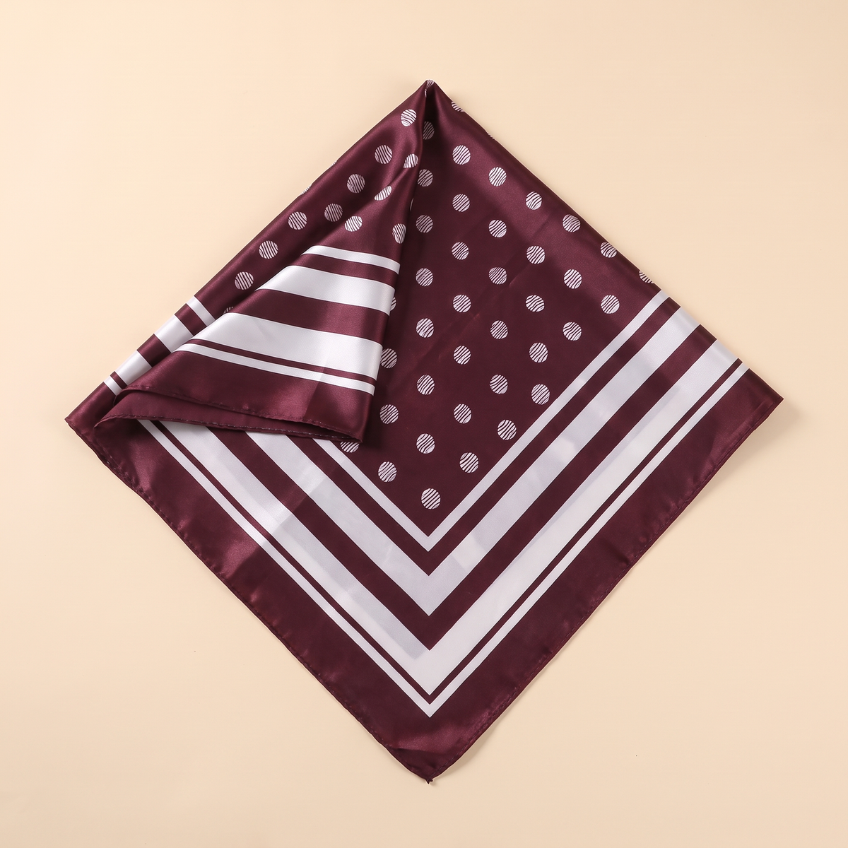 Talia satin square scarf, burgundy stripe and dot