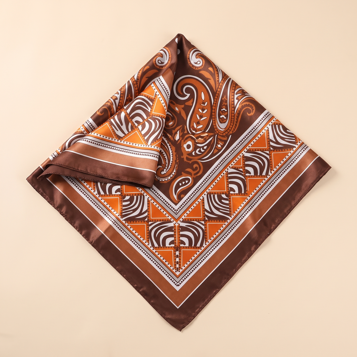 Talia satin square scarf, rust swirl