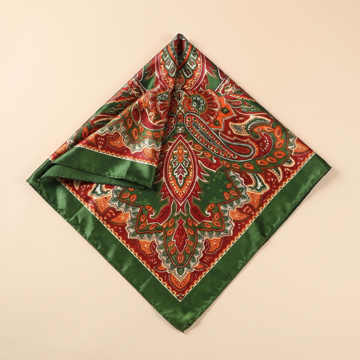 Talia satin square scarf, emerald paisley