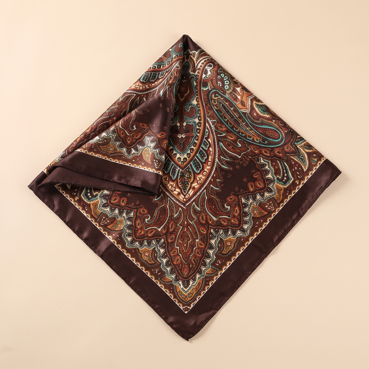 Talia satin square scarf, bronze paisley